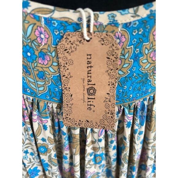 Natural Life Boho Floral Sundress - XS - Blue/Tan Rayon NWT - Picture 5 of 7